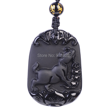 Fahion Jewelry Genuine Natural Black Obsidian Carved Chinese Zodiac Dog Lucky Amulet Pendant Free Necklace 2024 - buy cheap