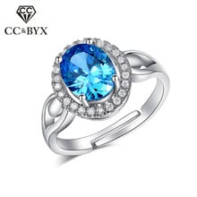 Anéis ajustáveis de coquetel para mulheres, pedra oval azul, anel de festa aaa, cor dourada branca, joia, bague femme cc17. 2024 - compre barato