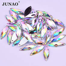 JUNAO 8*26mm Clear AB Color Sewing Acrylic Flatback Rhinestones Horse Eye Strass Crystals Sew On Stones For DIY Clothes Crafts 2024 - buy cheap