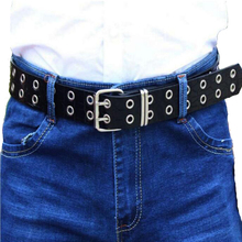 Cinturón de cuero sintético para mujer, faja con hebilla de Metal doble, estilo Punk y Hip hop, color negro, 2019 2024 - compra barato