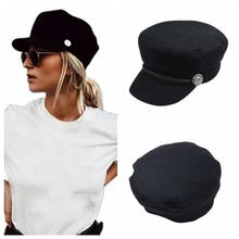 Fashion black Hat Winter Cap Wool Hat Women Button Cap Casual Street wear rope flat Cap Elegant Solid Autumn 2024 - buy cheap