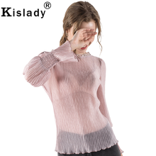 Kislady verão 2020 solto moda feminina blusas temperamento selvagem flare manga camisa sexy transparente malha superior quente coreano roupas 2024 - compre barato