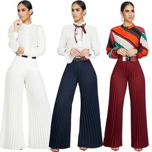 Elegant New Wide Leg Pleated Pants Women High Waist Solid Red Vintage Boho Female Trousers Loose Pants Hot Sales Spring Summer 2024 - buy cheap