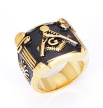 Anel da maçonaria masculina, anel de aço inoxidável 316l com tom de ouro e livre para maçonaria 2024 - compre barato