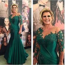 Vestidos Fashion New 2021 Long Dress Illusion Neck Long Sleeves Mermaid Appliques Prom gown green Mother of the Bride Dresses 2024 - buy cheap