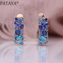 PATAYA New Mix Blue Earrings For Women Fashion Wedding Fine Noble Jewelry 585 Rose Gold Color Oval Natural Zircon Dangle Earring 2024 - buy cheap