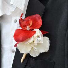 DIY Simulate Orchid  Hydrangea flower Man Corsage Groom Wedding party Man suit men Boutonniere Pin Wedding Flowers decoration 2024 - buy cheap