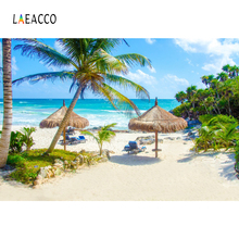 Laeacco Tropical Seaside Beach Palms Tree Blue Sky Summer Holiday Scenic Photo Backdrop Photography Background For Photo Studio 2024 - buy cheap