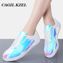 CAGILKZEL Sneakers Women Shoes Flats Fashion Casual Walking Shoes Woman Lace-up Bling Gold Glitter Ladies Shoes Zapatos Mujer 2024 - buy cheap