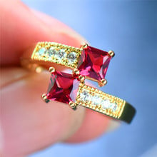 Bamos-Anillo de circonia cúbica para mujer, sortija con doble piedra roja, accesorios rellenos de oro amarillo para fiesta, joyería, los mejores regalos 2024 - compra barato