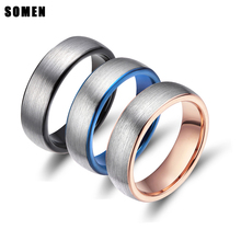 Anillo de carburo de tungsteno con diseño de cúpula de 6MM para mujer, incrustación de oro rosa azul y negro pulido, banda de boda, joyería, regalos para amigos 2024 - compra barato