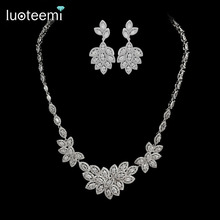LUOTEEMI Luxury Wedding Engagement Accessories AAA Shining Tiny CZ Bridal Necklace Jewelry for Women White Gold-Color 2024 - buy cheap