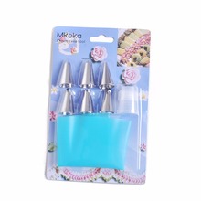 8 PCS DIY Cake Decorating Tips Set Icing Russian Piping Cream Silicone Pastry Bag + 6 Stainless Steel Nozzle + 1 Converter Set 2024 - buy cheap