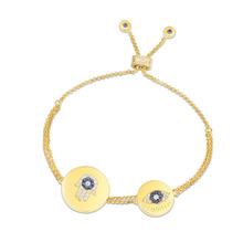 Slzely design da marca feminina 925 prata esterlina amarelo ouro cor moeda embutida zircão cúbico símbolo sorte olho e hamsa mão pulseira 2024 - compre barato