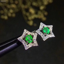 Star Style  Natural emerald earring Free shipping Real original emerald 925 sterling silver Gem 4*5mm 2pcs 2024 - buy cheap