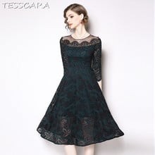 TESSCARA Women Autumn Elegant Long Lace Dress Festa Female High Quality Vintage Designer Vestidos Office Casual Party Robe Femme 2024 - buy cheap