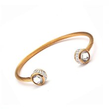 Marca de luxo mulheres senhoras aberto manguito bangles jóias casamento na moda aço inoxidável corrente link charme cristal pulseiras femininas 2024 - compre barato