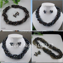 Charming!black color Genuine freshwater pearl &Blue brown red crystal necklace earring 4set/lot free shipping A2313 2024 - buy cheap