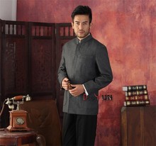 Spring Autumn Black Gray Chinese Traditional Men's Jacket Striped Wool Coat Middle-aged Chinese tunic suit S M L XL XXL XXXL 2024 - buy cheap