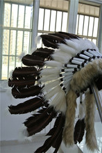 21 inch high Dark brown feather Headdress handmade feather headpiece halloween supplies decor 2024 - buy cheap