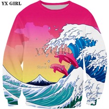 YX GIRL Drop shipping 2018 New Fashion Sweatshirt Waves and dolphins 3d Print Men Women Long Sleeve Outerwear Casual Hoodie 2024 - buy cheap