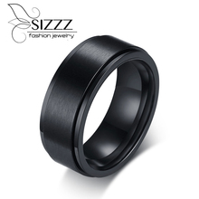 SIZZZ 8mm de largura cor preta titanium aço anel clássico Para Homens Tamanho 8-13 2024 - compre barato