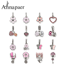 European Style Pink Bracelet Beads Heart Butterfly Flower Crystal Charm Pendant for Bracelet & Necklace Set160901 2024 - buy cheap