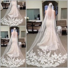 Cathedral Appliques Wedding Veils Long One Layer Tulle 3M Bridal Veil Cheap Lace Edge Ivory White Wedding Accessories For Bride 2024 - buy cheap