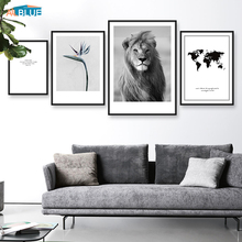 World Map Canvas Lion Poster Animal Print Wall Art Painting Decorative Picture For Living Room Black And White Modern Home Decor 2024 - buy cheap