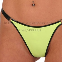 Novelty latex T-back women's latex briefs in yellow with black trim colors 2024 - buy cheap