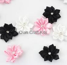 150pcs satin ribbon flowers with Rhinestone-Mix colors 35mm for diy applique no clips big rhinestone satin flower 2024 - buy cheap