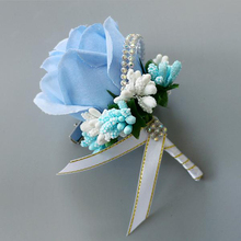 5Pieces/Lot Handmade Wedding Corsage Groom Boutonniere Groomsman Buttonhole Artificial Flower Blue Silk Rose Man Brooch Flowers 2024 - buy cheap