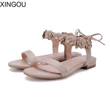 New 2018 summer women sandals European fashion simple flat sandals with flat sandals Ankle-Wrap Leather summer sandal women 2024 - buy cheap