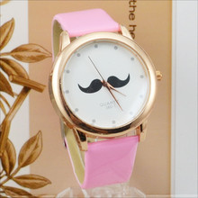 Relógio de pulso rosa de couro unissex, relógio de mesa da moda com bigode, barba e quartzo, masculino e feminino, novo, 2020 2024 - compre barato