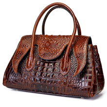 Women Shoulder Top Handle Bags Crocodile Pattern Retro Briefcase 100% Genuine Oil Wax Leather Cross Body Messenger Tote Handbag 2024 - buy cheap
