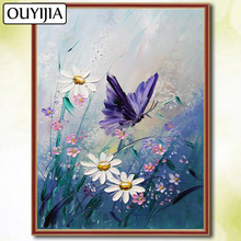 OUYIJIA-pintura de flores de mariposa 5D DIY, imagen cuadrada de pedrería completa bordada, mosaico de diamantes de animales, pájaro 2024 - compra barato