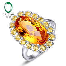 Unplated 14k White Gold 5.90ct Oval Flawless IF Citrine 0.77ct Yellow Sapphires Engagement Ring 2024 - buy cheap