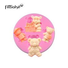 FILBAKE Four Bears Silicone Fondant Mold Homemade Soap Cupcake Bread Muffin Chocolate Molds Wedding Cake Decorating Tools 2024 - buy cheap