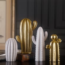 Figuritas de Cactus decorativas Pastoral creativas, adornos de plantas de simulación de resina para oficina, ordenador de escritorio, decoración en maceta dorada 2024 - compra barato