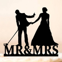 Golf Wedding Cake Topper,Bride Pulling Groom Silhouette Wedding Cake Topper,Mr & Mrs  Lover Ever Golf Theme Cake Topper 2024 - buy cheap