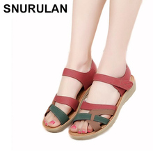 SNURULAN Mother sandals soft leather large size flat sandals summer casual comfortable non - slip in the elderly women 's shoes 2024 - buy cheap