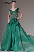 Freeshipping New Cap Sleeves V Neck Green Evening Gown Evening Dresses Fashion 2024 - buy cheap