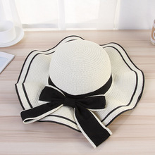 2019 nueva moda Panamá sombrero gran ola ala gorro para el sol sombreros de paja sombrero de sol de verano de las mujeres lazo cinta plegable 2024 - compra barato