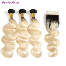 1B 613 Blonde Ombre Platinum Color 4x4 Lace Closure with 3/4 Bundles Peruvian Body Wave Wavy Human Hair Extensions Lynlyshan 2024 - buy cheap