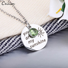 Couple Necklace You are my sunshine Pendant Necklace for Women Fashion Stainless Steel Round Birthstone Charm Jewelry Love Gifts 2024 - buy cheap