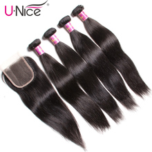 Unice Hair Straight Brazilian Hair Weave Bundles with Closure Remy Human Hair 4 Bundles with Closure 5pcs Hair Weave and Closure 2024 - buy cheap