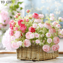 YO CHO Home Decoration Accessories Artificial Flower Red Mini Peony Tea Rose Fake Flower Bridemaid Silk Wedding Flowers Wall DIY 2024 - buy cheap