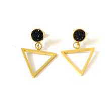 FairLadyHood Classic Triangle Earrings Stainless Steel Black Zircon Gold Color Stud Earrings For Women's Earrings Wholesale 2024 - buy cheap