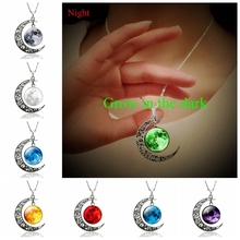 Glow In The Dark Full Moon Cabochon Glass Crescent Moon Necklace Glowing Moon Necklace Luminous Jewelry For Women Birthday Gifts 2024 - buy cheap