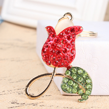 Red Rose Green Leaf New Fashion Crystal Charm Purse Handbag Car Key Ring Chain Party Wedding Birthday Creative Gift 2024 - buy cheap